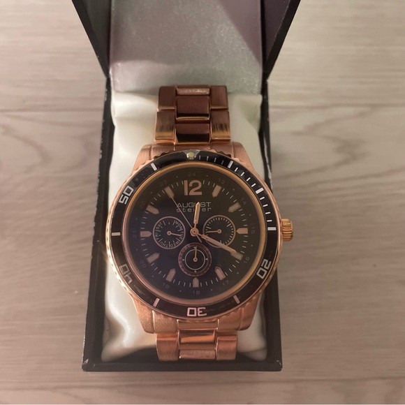 August Steiner Rose/Copper Gold and Black Chronograph Bracelet Watch - Picture 16 of 16